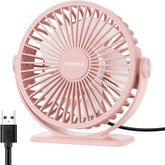 TriPole Desk Fan for Home, Portable USB Handheld Fan 3 Speeds Powerful Table Fan Silent, 360°Adjustable Mini Cooling Fans, Electric small Desktop Quiet Fans for Bedroom, Office, Library, Travel,Pink