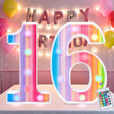 Rainbow Light Up Numbers, Colorful LED Number Lights 16th Birthday Decorations, 16 Color Changing Girls Birthday Number 16, Gifts for 16 Year Old Girls Party Anniversary Remote Wall Table Decor