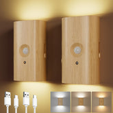 2 PCS LED Woodgrain Wall Lights, Battery Wall Lamps with Motion Sensor, Magnetic Sconce Wall Lamp, 3 Color Dimmable, 3600mAh Type-C Rechargeable, Night Light for Living Room, Stairs, Bedroom