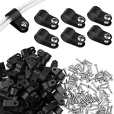 Aroidful 100pcs 5/16 Inch R-Type Cable Clips Nylon Rope Light Mounting Clips with Stainless Steel Screws for Indoor Outdoor Electrical Wire Clamp Organizer Cable (Black-5/16 inch)
