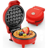 Blazant Mini Waffle Maker – 4 Inch Nonstick Compact Waffle Iron, 550W, Portable Breakfast Chaffle & Snack Maker, Red