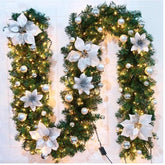 Christmas Garland with LED Lights 9ft Silver White