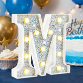 Silver Glitter LED Letter M – 8.86 Inch Marquee Light