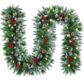 Pre-lit Artificial Christmas Garland 9Ft Green with Red Flowers