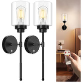 Battery Operated Wall Sconces Set of 2 – Wireless Rechargeable LED Lights Black