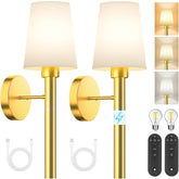 Battery Operated Wall Lights Set of 2, Magnetic Detachable & Rechargeable Battery, Indoor Wireless Wall Sconces Set of 2 for Bedrooms Cordless Sconce Wall Lamp Remote Control