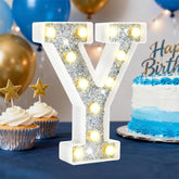 LED Marquee Letter Lights, Light Up Silver Letters for Bedroom Glitter Gifts for Teenage Girls Alphabet Letter Sign Battery Powered Night Light Birthday Party Wedding Home Decoration, Silver Letter Y
