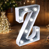 Letter Z Style LED Marquee Lamp, Silver Glitter Light Up Letter Sign, Battery Powered Tabletop Decorative Marquee Light with On/Off Switch for Wedding, Birthday, Party and Home Decor