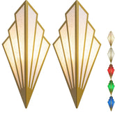 Set of 2 Gold Battery Operated Wall Sconces with Remote Dimmable LED Lights