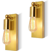 2 Pack Wall Lights for Bedroom, E27 Indoor Vintage Metal Wall Light, Bedside Wall Lights, Rotatable Wall Spotlight, Industrial Wall Lamp for Living Room, Bathroom Mirror Vanity Light, Gold