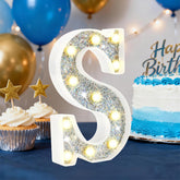 Silver Glitter LED Letter S – 8.86 Inch Marquee Light