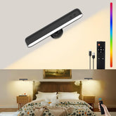Wall Lights, LED Battery Operated Black Wall Lights with 7500mAh Battery Lamp for Bedroom, 3 Colors with 15 RGB Colors, 360°Rotate & Stepless Dimmable Brightness