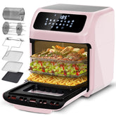 12L Air Fryer Oven with Rotisserie – 12 Presets, 1800W, 90-Min Timer, Oil-Free Cooking, 6 Accessories, Pink