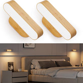 Battery Operated Wood Grain Wall Sconces, Wireless LED Wall Sconce Set of Two for Bedroom, Rechargeable Wall Lights for Picture, 5 Modes Dimmable Wall Lamps for Living Room, 2 Pack