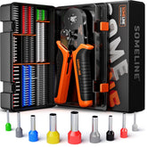 SOMELINE Crimping Pliers Wire End Ferrules Set, 0.25–10 mm² with 18 Types Insulated and Non-Insulated Wire End Ferrules, Self-Adjusting Square Crimping Pliers