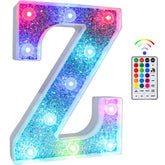 Z Style Color Changing LED Letter Light, Glitter Marquee Lamp with 18 Colors, Remote Controlled, Battery Powered Decorative Letter Light for Party, Wedding, Birthday and Home Decor