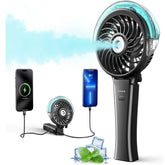 VersionTECH. Portable Handheld Misting Fan as Power Bank, 50ml XL Water Tank, 20H Runtime 3 Speeds, 180° Foldable Rechargeable Mist Fan for Travel, Outdoors, Makeup - Black