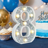 Silver Glitter LED Number Light – 8.86 Inch Marquee Number 8