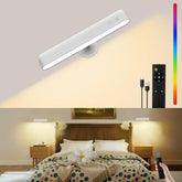 Rechargeable White Wall Lights, LED Battery Operated Wall Lights with 7500mAh Battery Lamp for Bedroom, 3 Colors with 15 RGB Colors, 360°Rotate & Stepless Dimmable Brightness