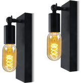 2 Pack Wall Lights for Bedroom, E27 Indoor Vintage Wall Lamp, Bedside Wall Light, Industrial Metal Wall Sconce, Rotatable Wall Spotlight for Living Room, Bathroom Vanity Light, Black