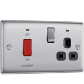 Cooker Switch with Socket and LED 45A Brushed Steel