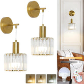 Gold Battery Operated LED Wall Lights Set of 2 with Remote
