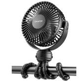 gaiatop Mini Portable Pram Fan, Rechargeable Small Clip on Fan for Stroller, Detachable 3 Speed 360° Rotate Flexible Tripod Handheld Desk Cooling for Car Seat Crib Treadmill Travel Black