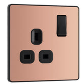 BG Electrical Single Switched Power Plug Wall Socket, Screwless Front Plate, Round Edges, Evolve, Polished Copper, 13A, PCDCP21B