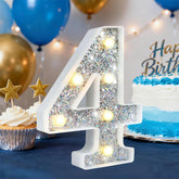 Silver Glitter LED Number Light – 8.86 Inch Marquee Number 4