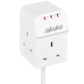 Masterplug Three Socket Extension Lead with Individual Switches, White