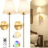 5200mAh Battery Operated Wireless Wall Lights Set of 2, 60CM Rechargeable Wall Lights with Dimmable Detachable Bulbs and Remote, 12-Color Wall Sconce Lighs for Bedroom Living Room Gold