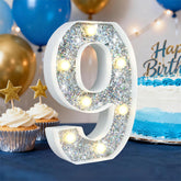 Silver Glitter LED Number Light – 8.86 Inch Marquee Number 9