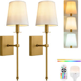 Wiress Battery Operated Wall Lights Set of 2, Rechargeable Wall Lights with Dimmable Light Bulb, Remoted Control, Wireless Lamp Fixture for Bedroom Living Hallway Gold