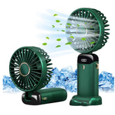 Jsdoin Hand Held Fan,Portable Handheld USB Rechargeable Fans with 5 Speeds,Battery Operated Mini Fan Foldable Desk Desktop Fans with LED Display for Home Office Bedroom Outdoor Travel (Green)