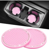 Car Cup Holder Coaster – 2.67 Inch Crystal Rhinestone Set (Pink)