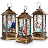 Lifreer 3PCS Christmas Lanterns – Vintage LED Candle Lights with Santa, Snowman & Elk Designs