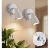 2 Pack White Pull Cord Wall Lights GU10 Rotatable