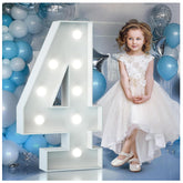 3FT Light Up Numbers Birthday Decoration Large Marquee Numbers 4 for 4th 40th Birthday Party Decor Wedding, Big Number Frame Foam Cardboard Mosaic Arch Stand Pre-cut Numbers