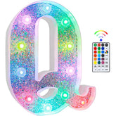 Q Style Color Changing LED Letter Light, Glitter Marquee Lamp with 18 Colors, Remote Controlled, Battery Powered Decorative Letter Light for Party, Wedding, Birthday and Home Decor