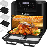 LLIVEKIT 15L Dual Air Fryer Oven – 2600W, 12-in-1, Rotisserie, SYNC Finish & Dual Cook, 8 Accessories, LED Touch Screen