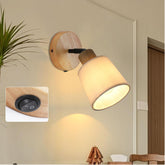 Wood Vintage Wall Light with Switch E27 Fabric Shade