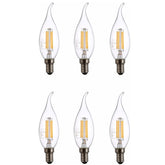 C35 Flame Tip E14 LED Filament Bulb 4W 2700K 6 Pack