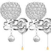 Modern Crystal Pendant Wall Lamp with Pull Switch 2 Pack