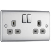 Double Switched Brushed Steel Power Socket 13A