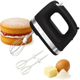 Tefal Black Collection Compact Hand Mixer – 200W Electric Mixer with 2 Speeds, Stainless Steel & Emulsion Whisks, Dishwasher Safe