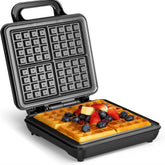 Large 4-Slice Waffle Maker – 1100W Belgian & American Waffles, Non-Stick Plates, Cool Touch Handle, Silver, Easy Clean