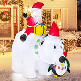 210CM Inflatable Christmas Polar Bear with Santa & Penguin – White