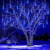 Kwaiffeo Blue Meteor Shower Christmas Lights Outdoor 240LED 10 Tube Waterproof