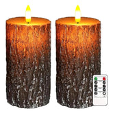 Bark Flameless Pillar Candles Set of 2, 6×3 Inch Real Wax LED Candles with Remote, Timer & Dimmable Flickering Light