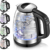 Electric Kettle 1.7L Glass, 2200W Fast Boil, 5-Color LED, Keep Warm, Auto Shut-Off, Temperature Control, Quiet Boiling –